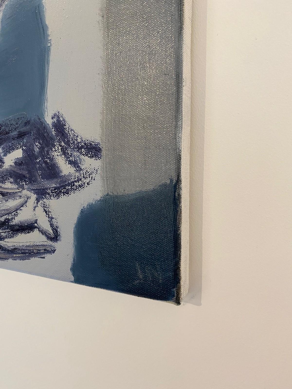 Deja Vu #7 Camino del acantilado, Pintura abstracta de paisaje, Obra de arte geométrica, Cornualles - Abstract Painting Gris de Judith North