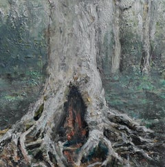 "Beach Tree Roots" (2023) By Judith Peck, Original Oil Painting of Forest
