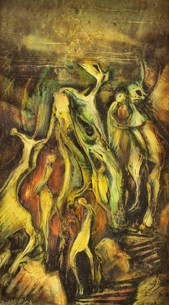 Abstract Expressionist "Fire Dance" Oil Painting Israeli Artist