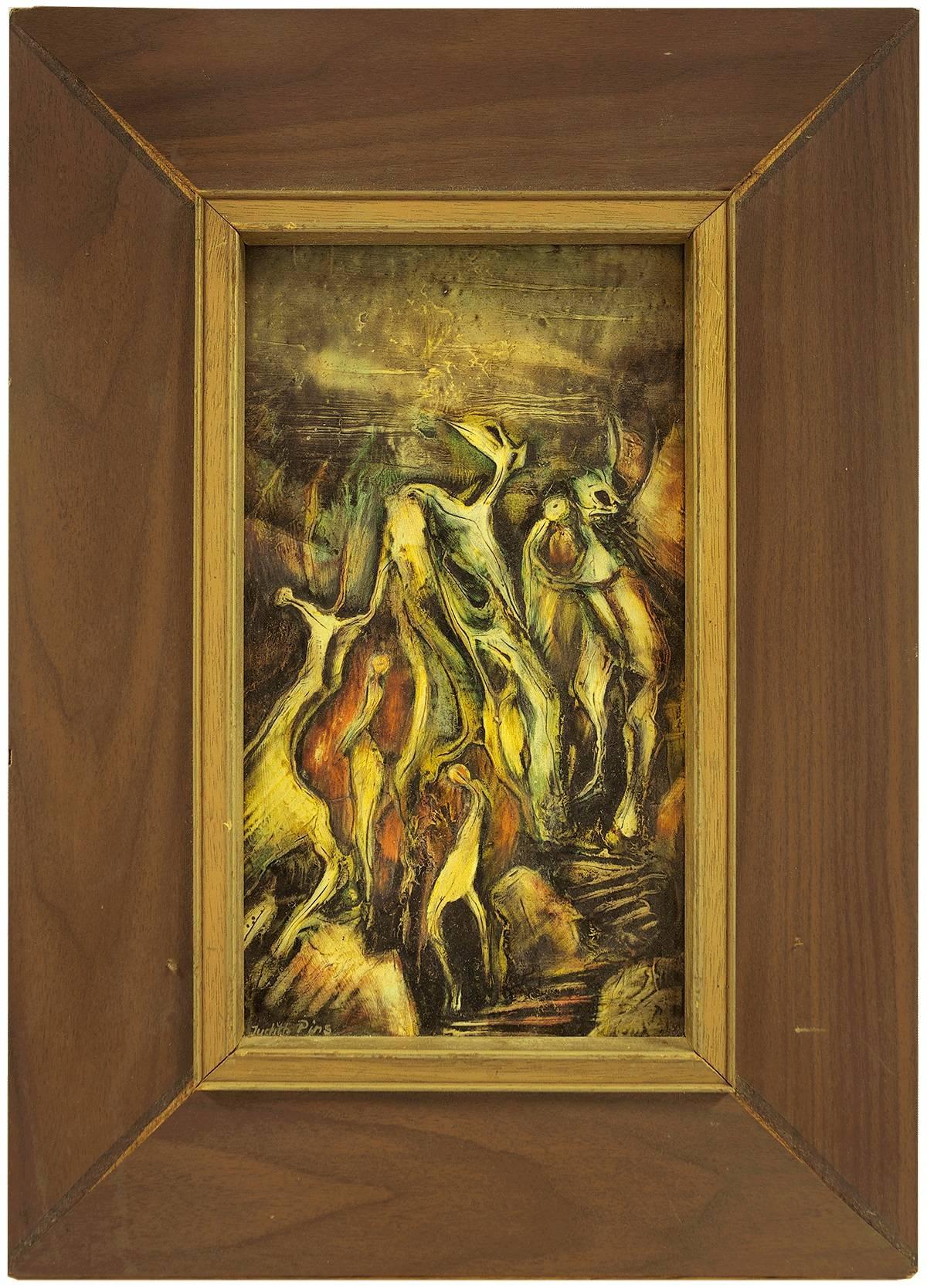 Abstract Painting Judith Pins - Peinture à l'huile expressionniste abstraite de l'artiste israélien « Danse de la scène »