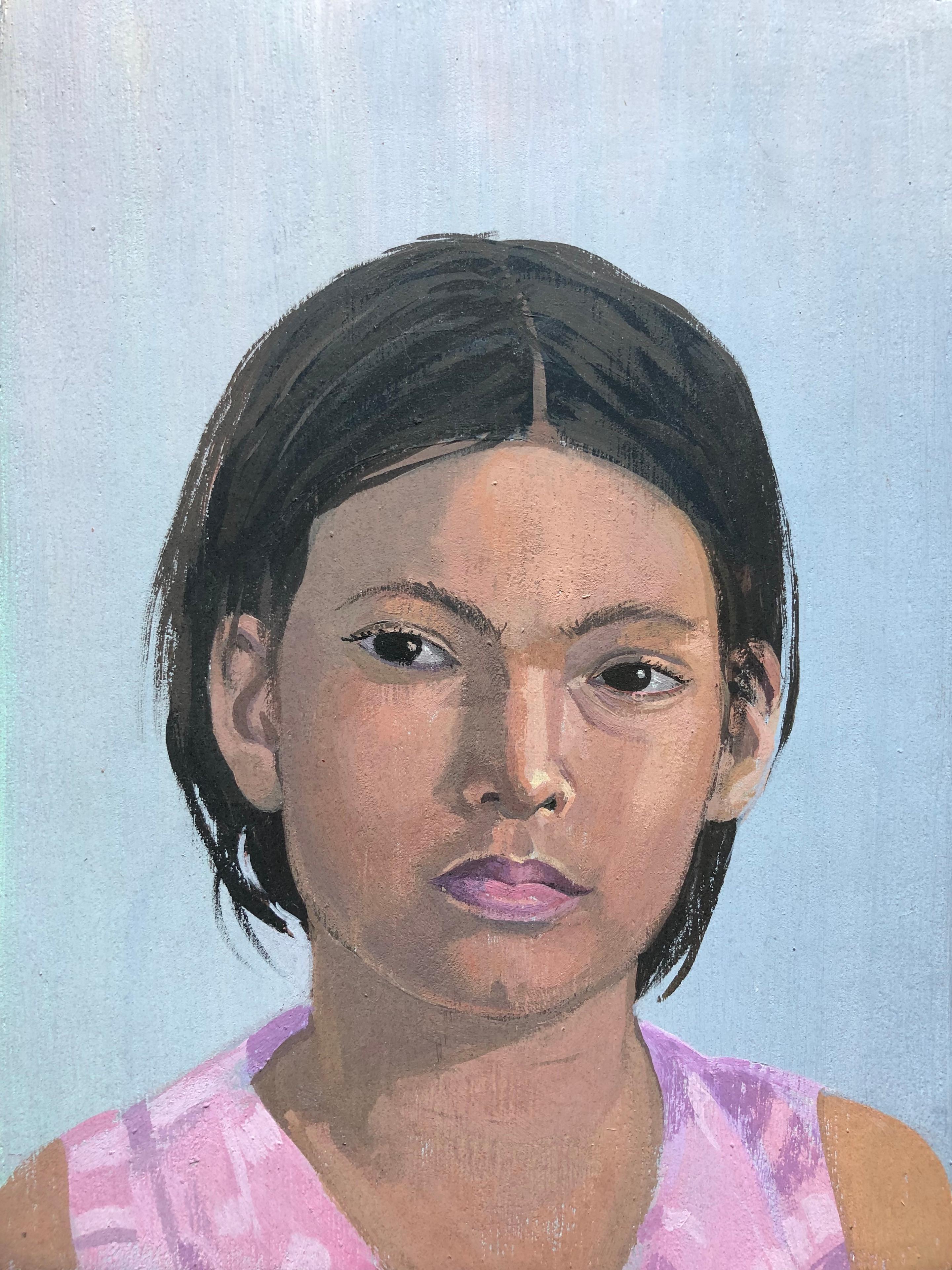 Judith Raphael Portrait Painting - Figurative portrait of a young girl "GirlFriends #1"
