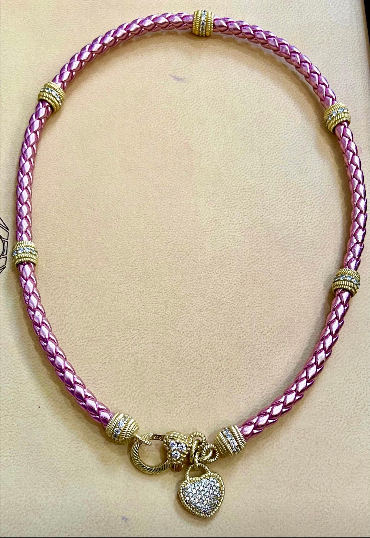 Judith Ripca Herz-Halskette aus goldfarbenem Sterlingsilber und rosa CZ-Seil im Zustand „Hervorragend“ im Angebot in New York, NY