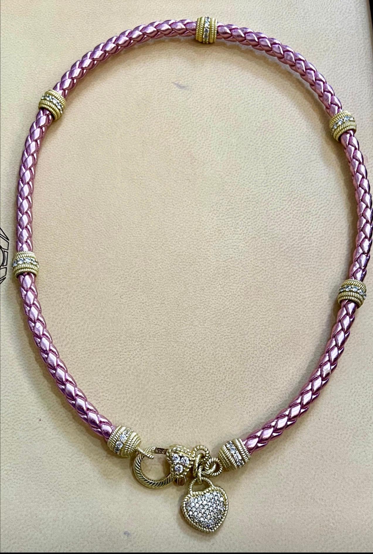 Judith Ripca Herz-Halskette aus goldfarbenem Sterlingsilber und rosa CZ-Seil Damen im Angebot