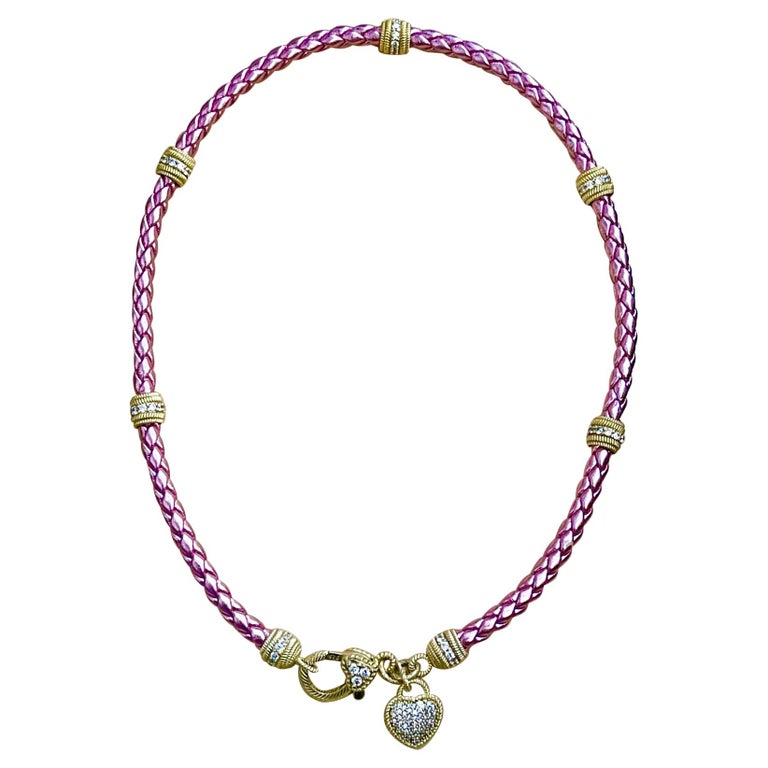 Judith Ripca Gold Tone Sterling Silver and CZ Pink Rope Heart Necklace For  Sale at 1stDibs