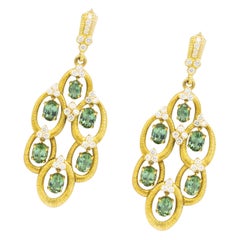 Judith Ripka Tourmalines 10::5cts & Diamants 1::8cts Boucles d'oreilles en or jaune 18 carats