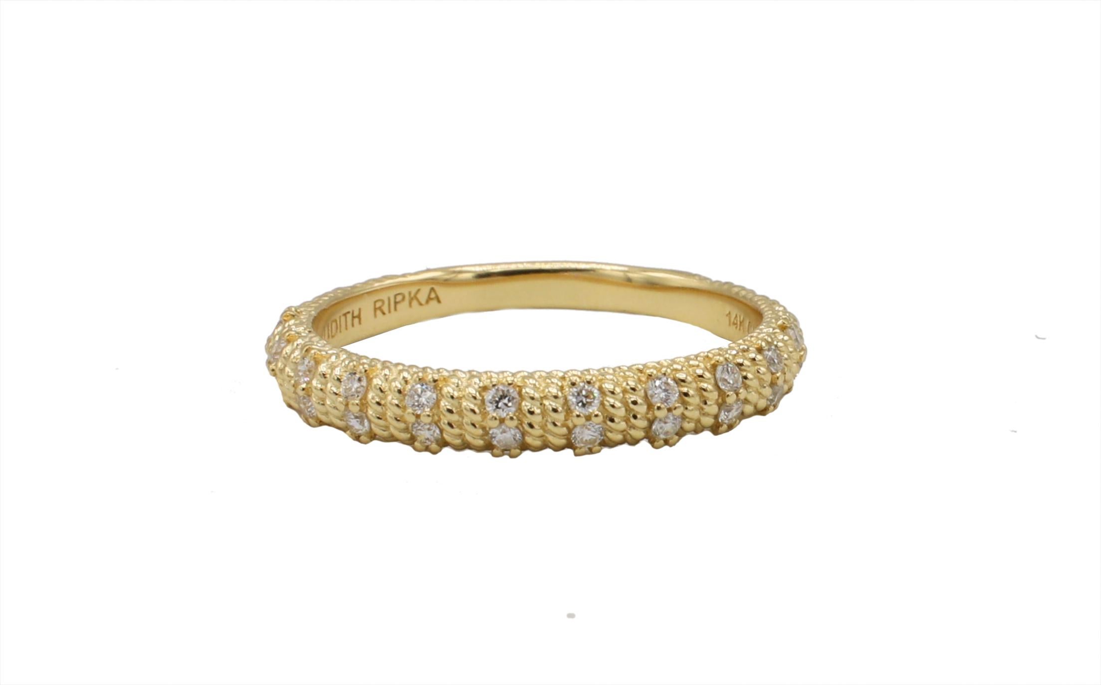 Judith Ripka 14 Karat Yellow Gold & Natural Diamond Band Ring Size 8
Metal: 14k yellow gold
Weight: 2.48 grams
Diamonds: Approx. .20 CTW G VS natural diamonds
Width: 2.2 - 3MM

