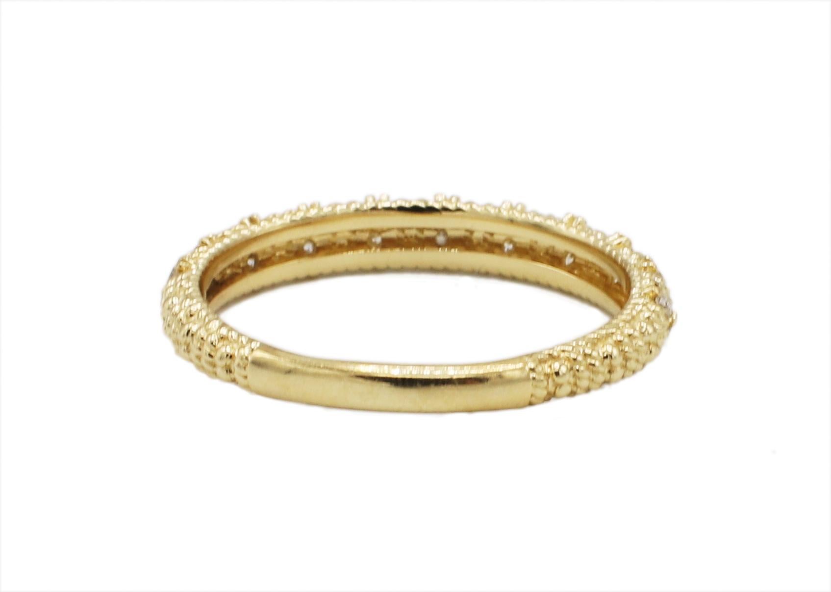 Round Cut Judith Ripka 14 Karat Yellow Gold & Natural Diamond Band Ring For Sale