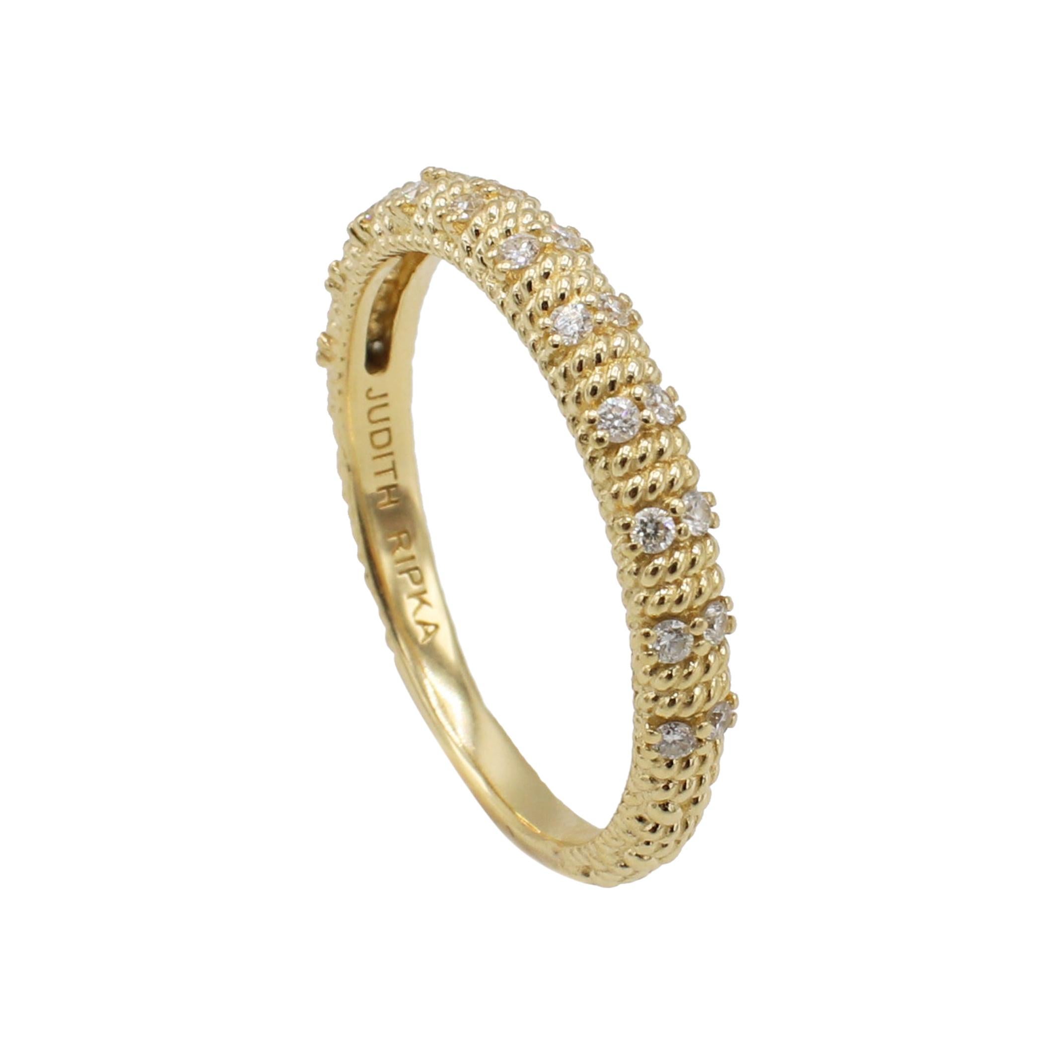 Judith Ripka 14 Karat Yellow Gold & Natural Diamond Band Ring For Sale