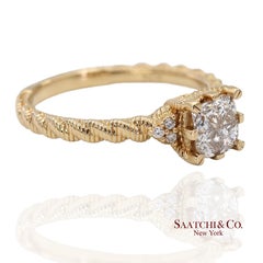 Judith Ripka 14K 585 Yellow Gold Natural Diamond Square Illusion Band Ring