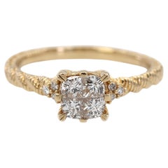Judith Ripka 14K 585 Yellow Gold Natural Diamond Square Illusion Band Ring
