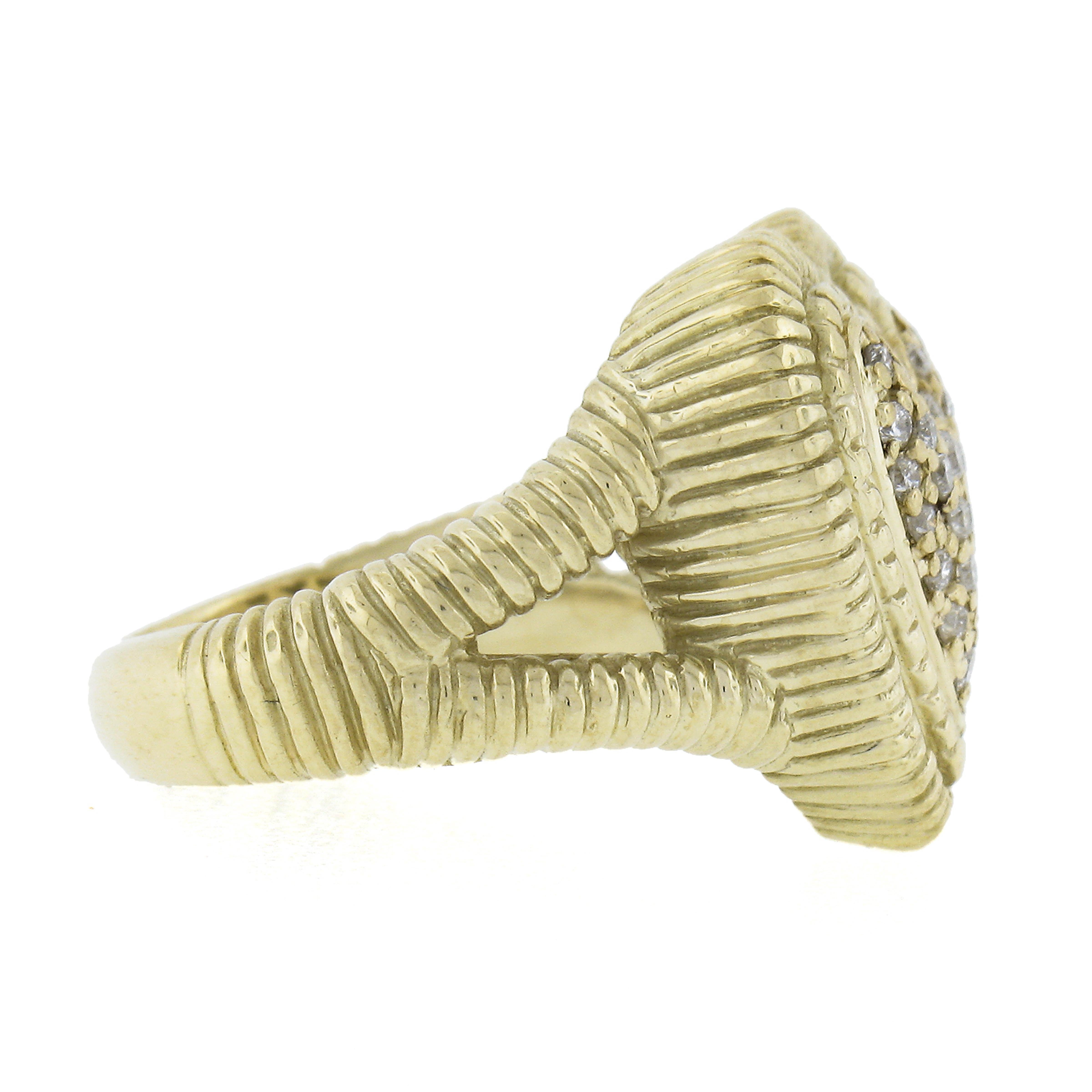 Women's Judith Ripka 14k Gold Pave Diamond Grooved Textured Split Shank Heart Ring For Sale