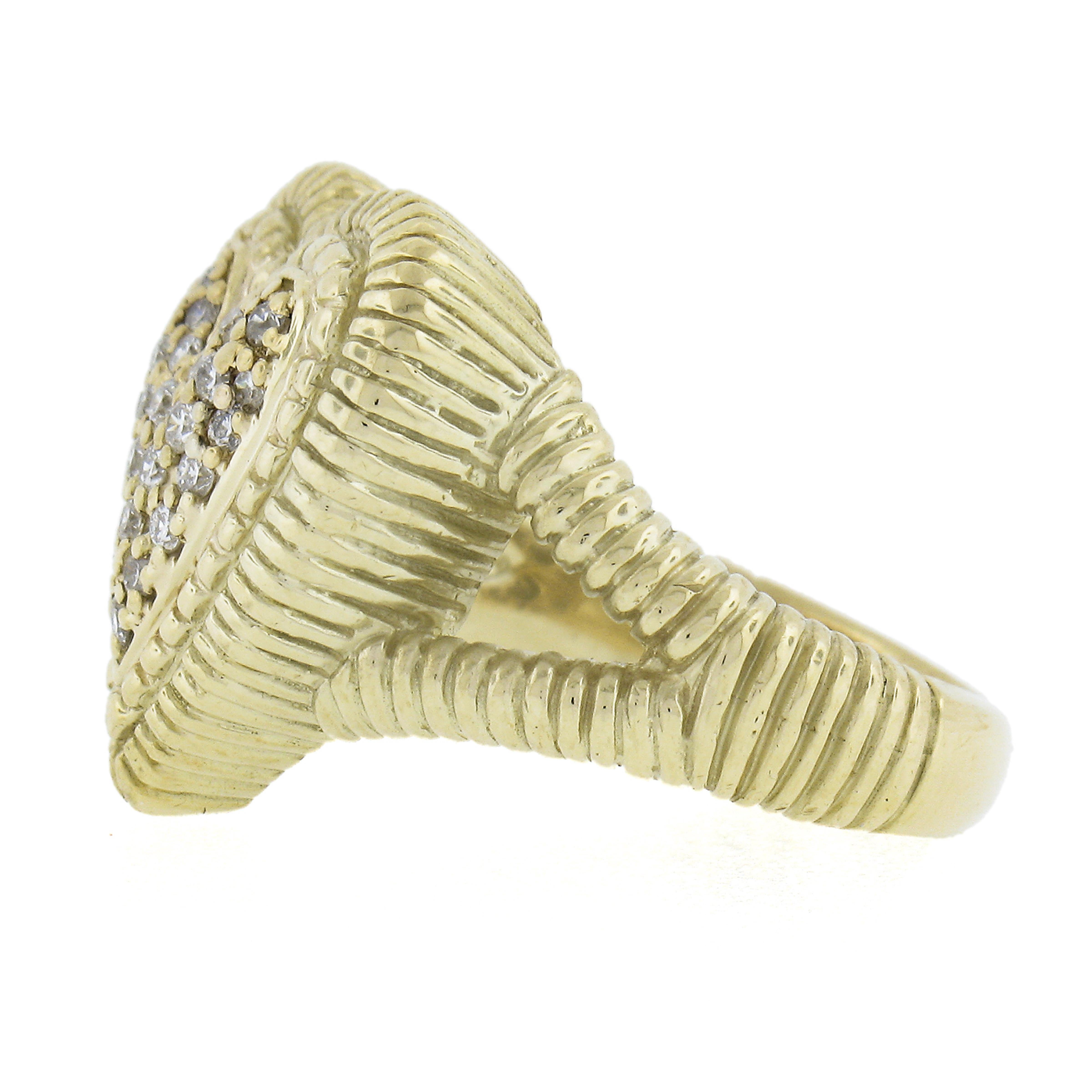 Judith Ripka 14k Gold Pave Diamond Grooved Textured Split Shank Heart Ring For Sale 1