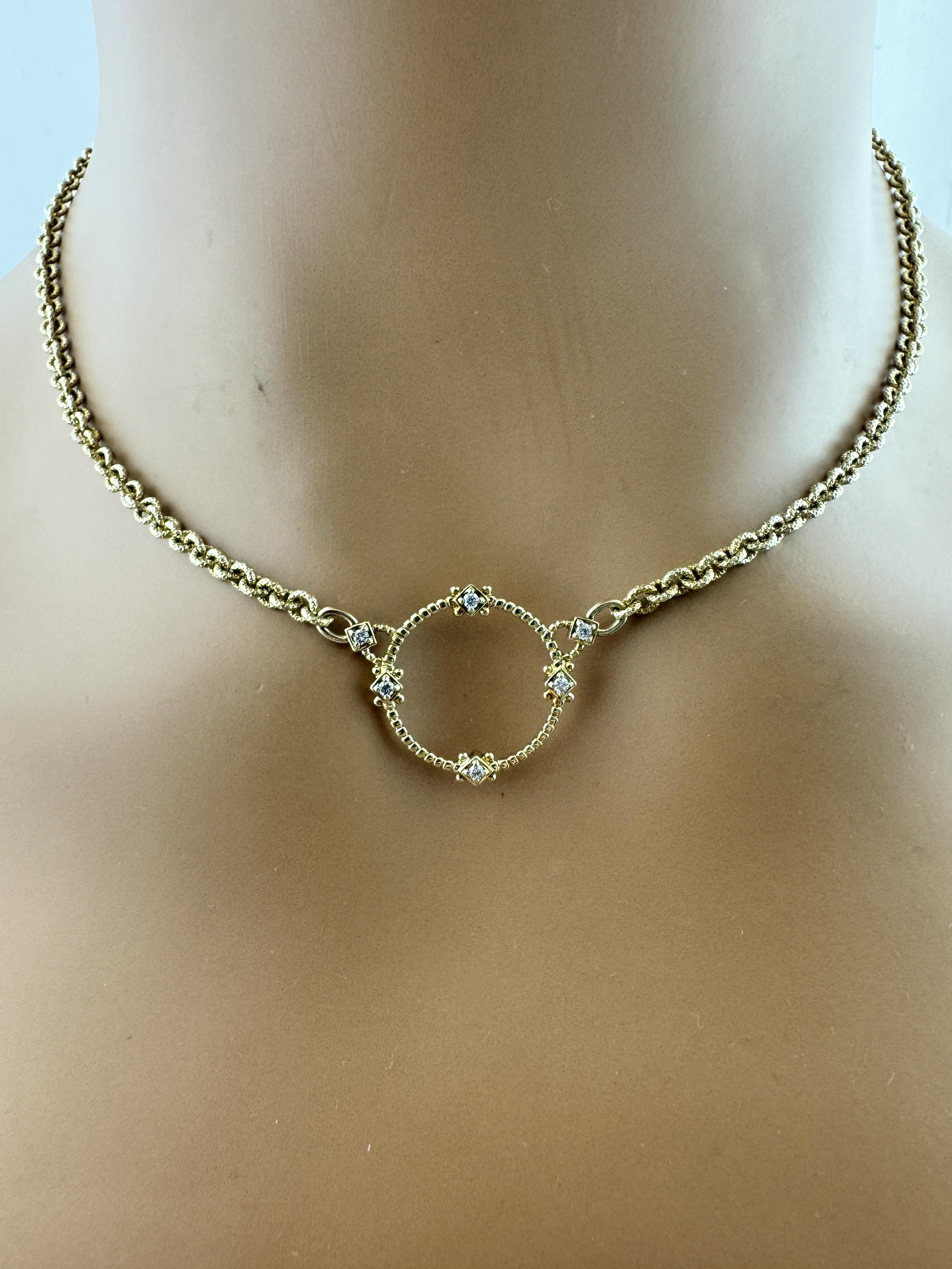 Judith Ripka Collier pendentif CZ en or jaune 14 carats à cercles ouverts n° 19729 en vente 7