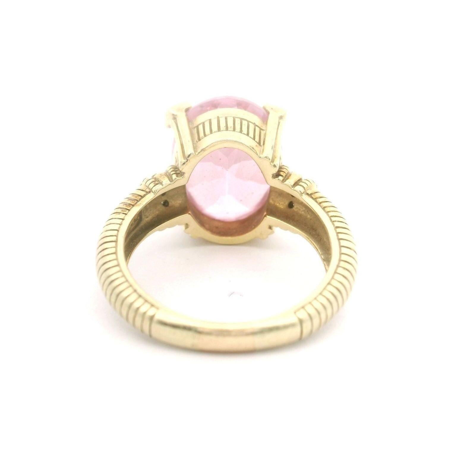 Judith Ripka 14k Yellow Gold Pink Quartz and Diamond Ring Size 8.5 In Good Condition In Guilford, CT