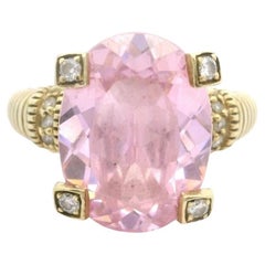 Anello Judith Ripka in oro giallo 14k con quarzo rosa e diamanti, misura 8,5