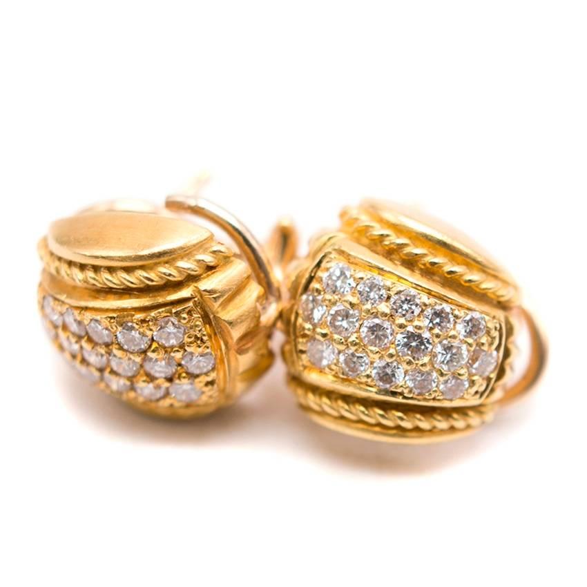Judith Ripka 18 Carat Yellow Gold Pave Diamond Earrings In Excellent Condition For Sale In London, GB