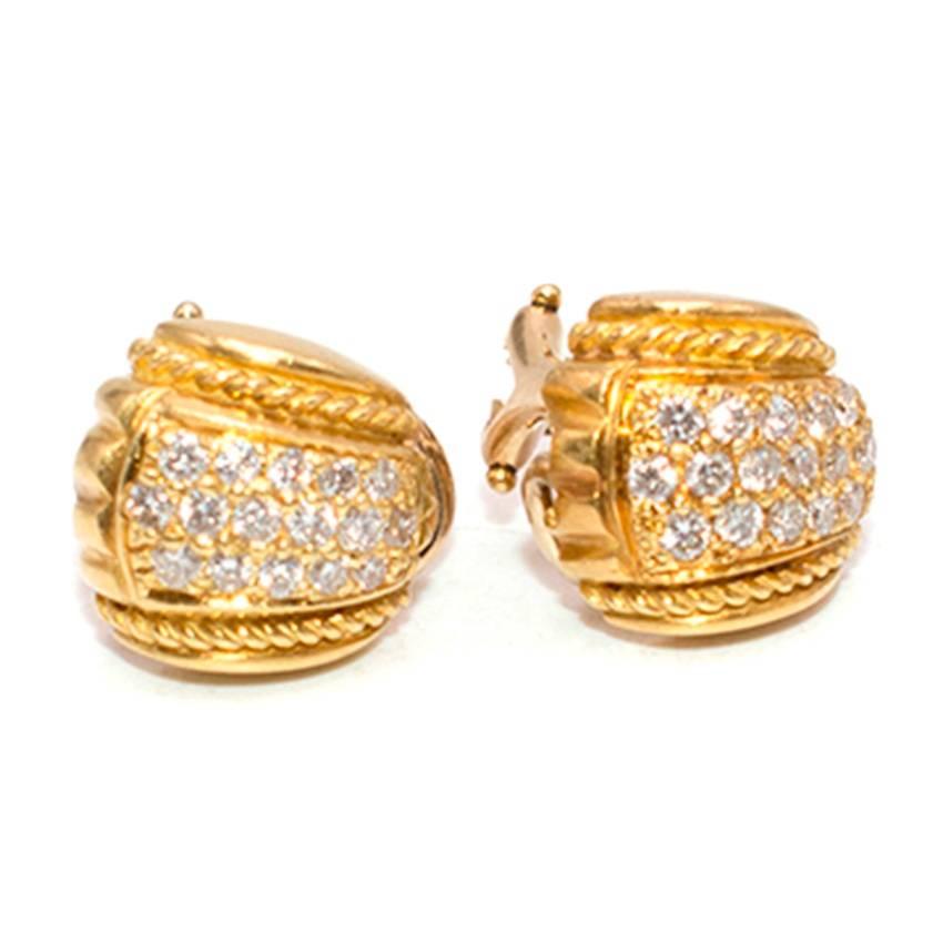 Women's Judith Ripka 18 Carat Yellow Gold Pave Diamond Earrings For Sale