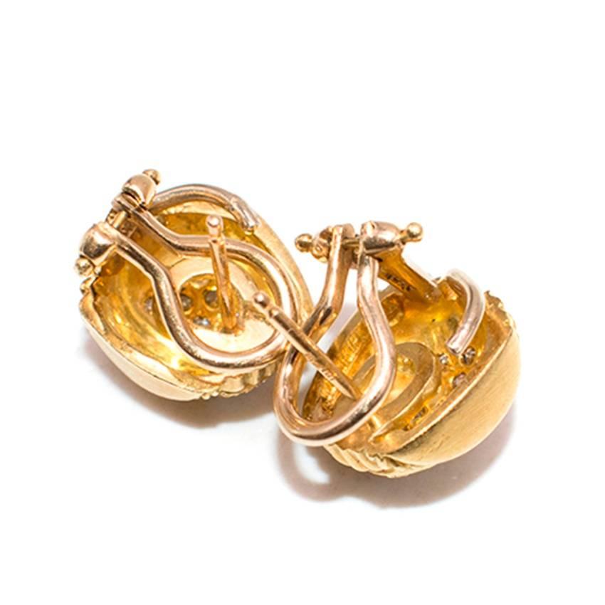 Judith Ripka 18 Carat Yellow Gold Pave Diamond Earrings For Sale 3
