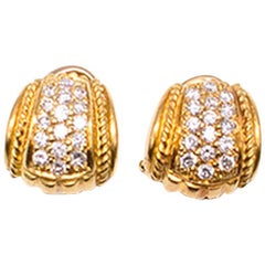 Judith Ripka 18 Carat Yellow Gold Pave Diamond Earrings