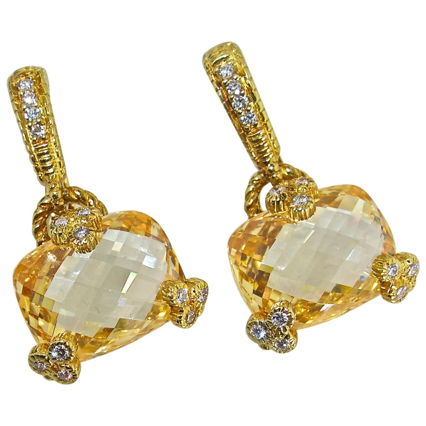 Judith Ripka 18 Karat, Diamond and Citrine Earrings
