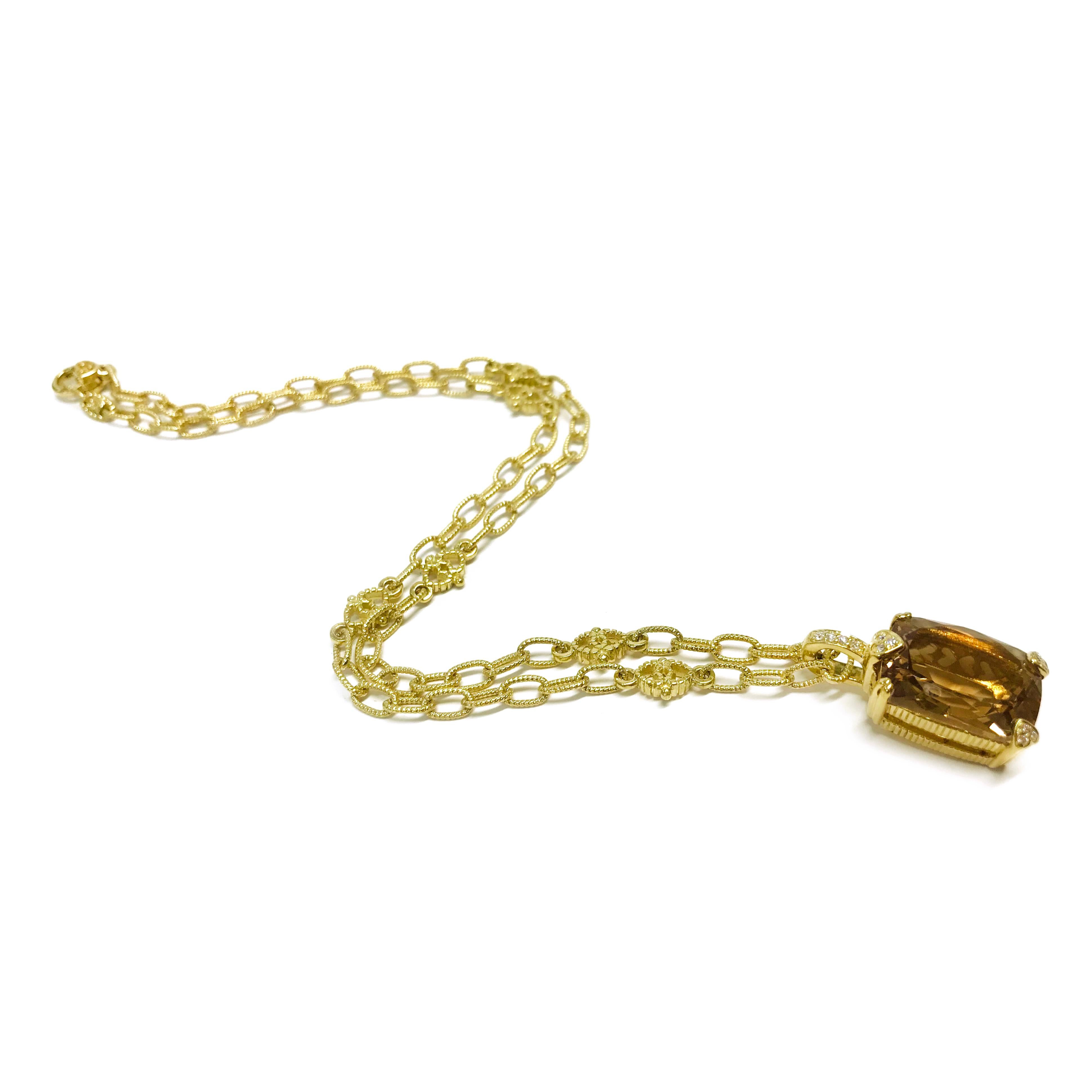 Modern Judith Ripka 18 Karat Diamond Citrine Necklace Pendant For Sale