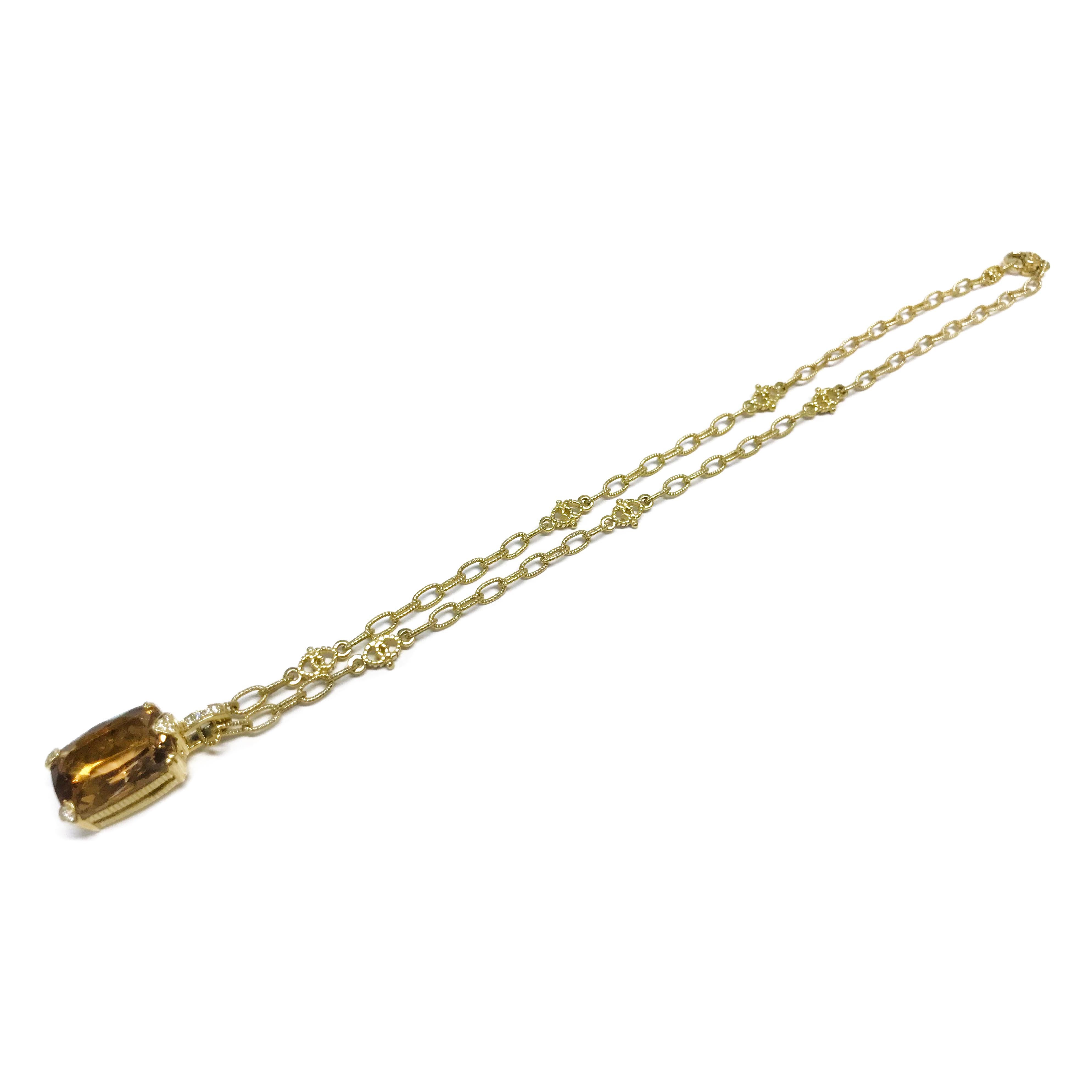 Judith Ripka 18 Karat Diamond Citrine Necklace Pendant In Good Condition For Sale In Palm Desert, CA