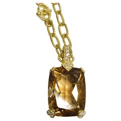 Retro Judith Ripka 18 Karat Diamond Citrine Necklace Pendant