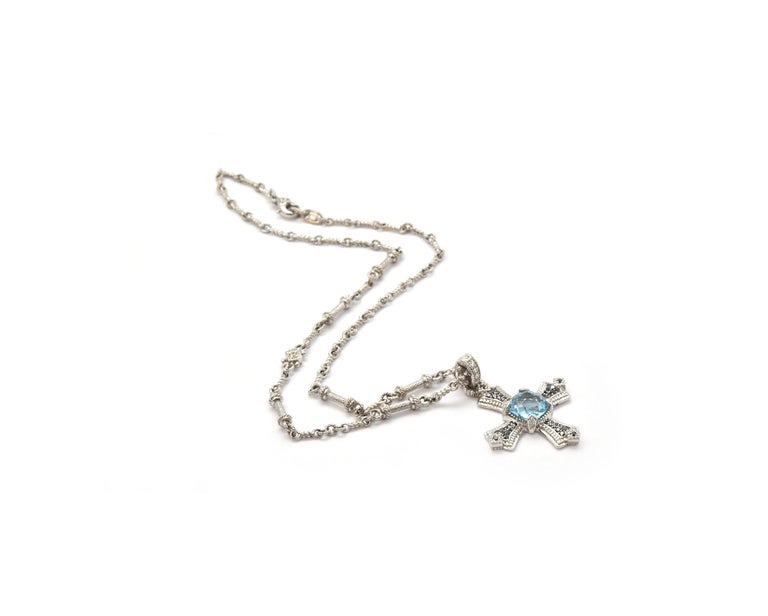 Judith Ripka 18 Karat Gold Aquamarine with White and Black Diamond ...
