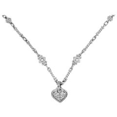 Judith Ripka 18 Karat White Gold and Diamond Heart Pendant with Handmade Chain