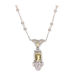 Judith Ripka 18 Karat White Gold Diamond, Sapphire and Yellow Beryl Necklace