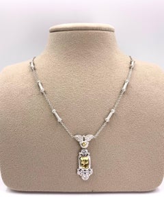 Judith Ripka 18 Karat White Gold Diamond, Sapphire and Yellow Beryl Necklace