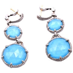 Judith Ripka 18 Karat Yellow and White Gold Turquoise Rock Candy Drop Earrings