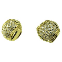 Judith Ripka 18 Karat Yellow Gold and Diamond Omega Back Earrings #19570