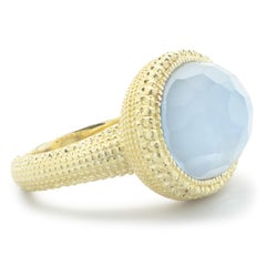 Judith Ripka 18 Karat Yellow Gold Blue Mother of Pearl Crystal Quartz Ring