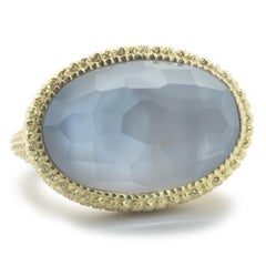 Judith Ripka 18 Karat Yellow Gold Blue Mother of Pearl Crystal Quartz Ring
