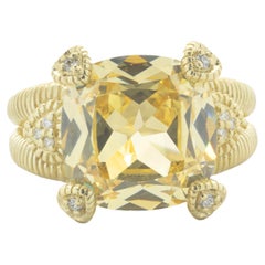 Judith Ripka 18 Karat Yellow Gold Canary Crystal and Diamond Capri Core Ring