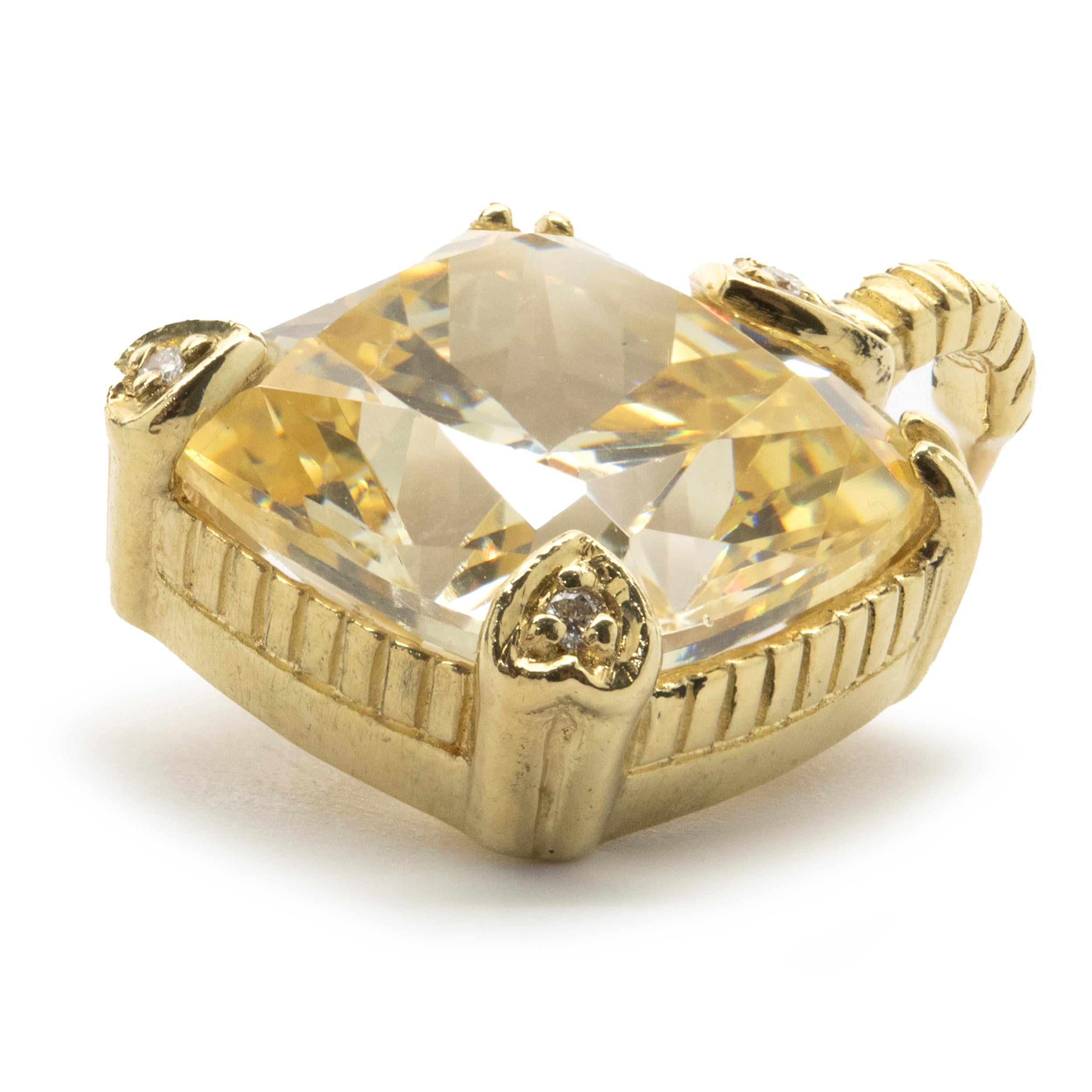 Round Cut Judith Ripka 18 Karat Yellow Gold Canary Quartz and Diamond Pendant