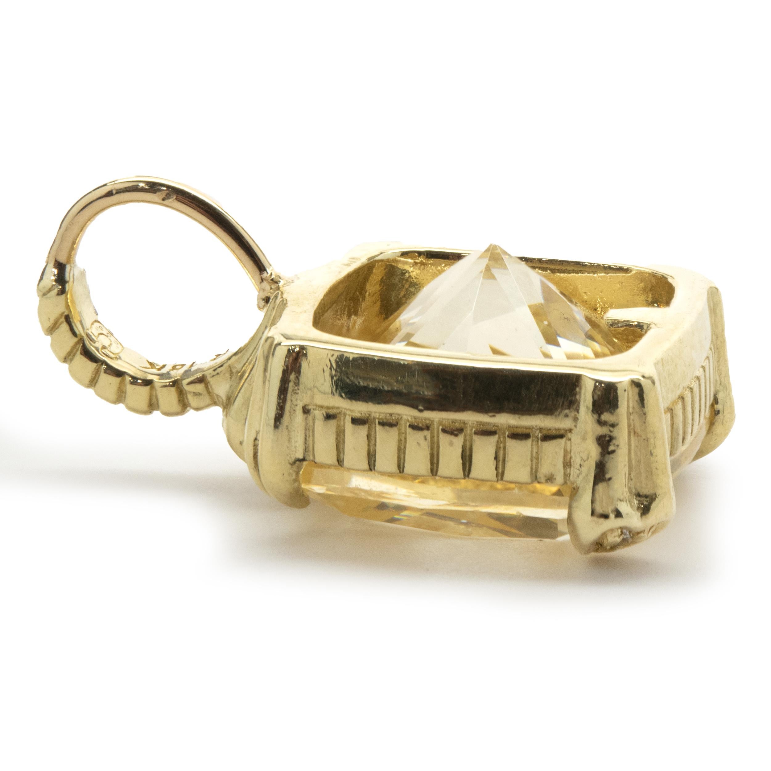 Judith Ripka 18 Karat Yellow Gold Canary Quartz and Diamond Pendant In Excellent Condition In Scottsdale, AZ