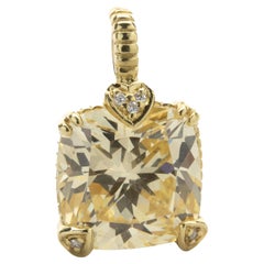 Judith Ripka 18 Karat Yellow Gold Canary Quartz and Diamond Pendant