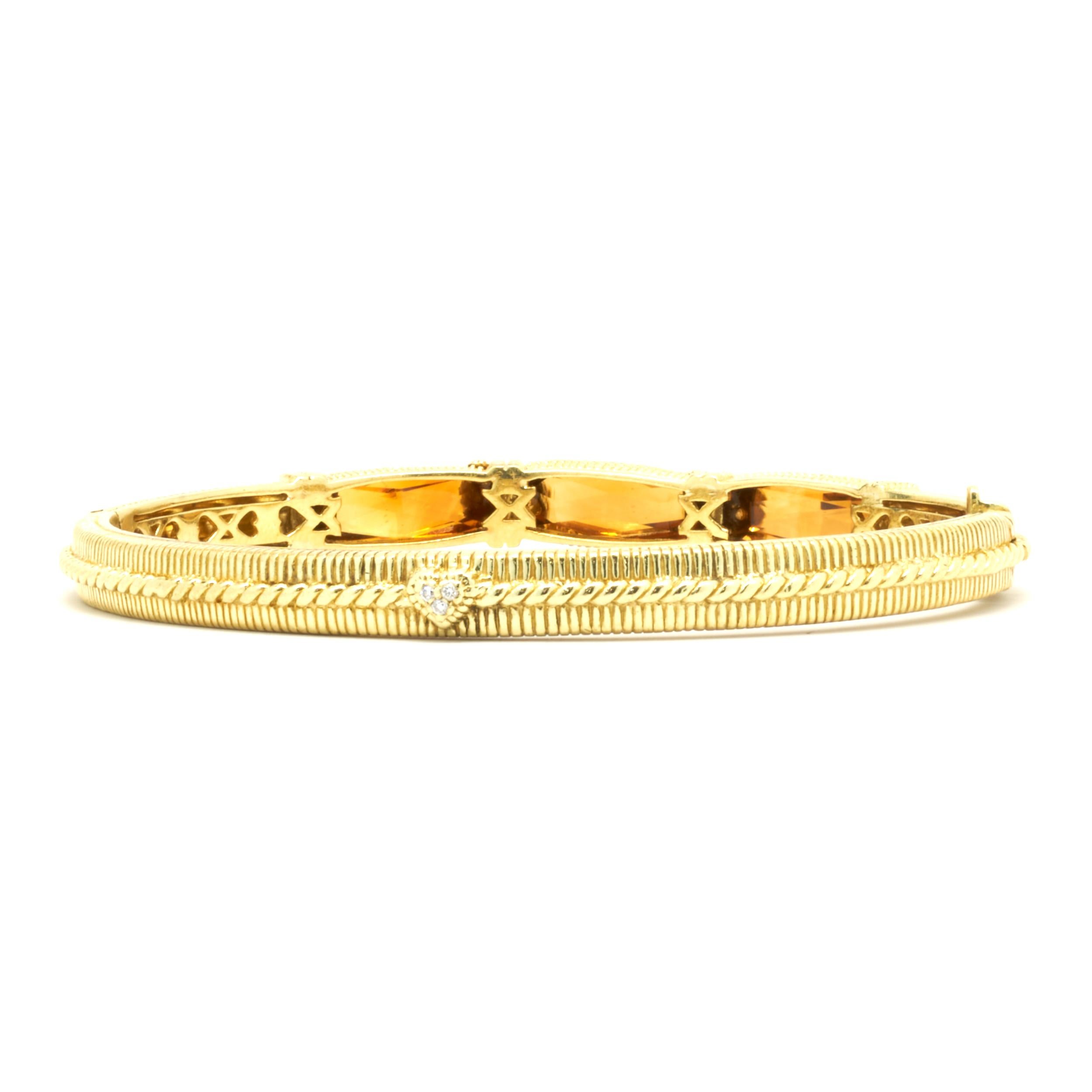 Mixed Cut Judith Ripka 18 Karat Yellow Gold Citrine and Diamond Bangle Bracelet For Sale
