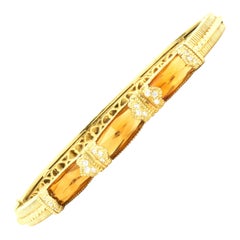 Judith Ripka 18 Karat Yellow Gold Citrine and Diamond Bangle Bracelet