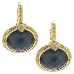 Judith Ripka Boucles d'oreilles en or jaune 18 carats, diamants et quartz noir