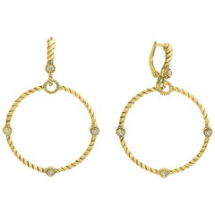 Judith Ripka 18 Karat Yellow Gold Diamond Dangle Chandelier Hoop Earrings