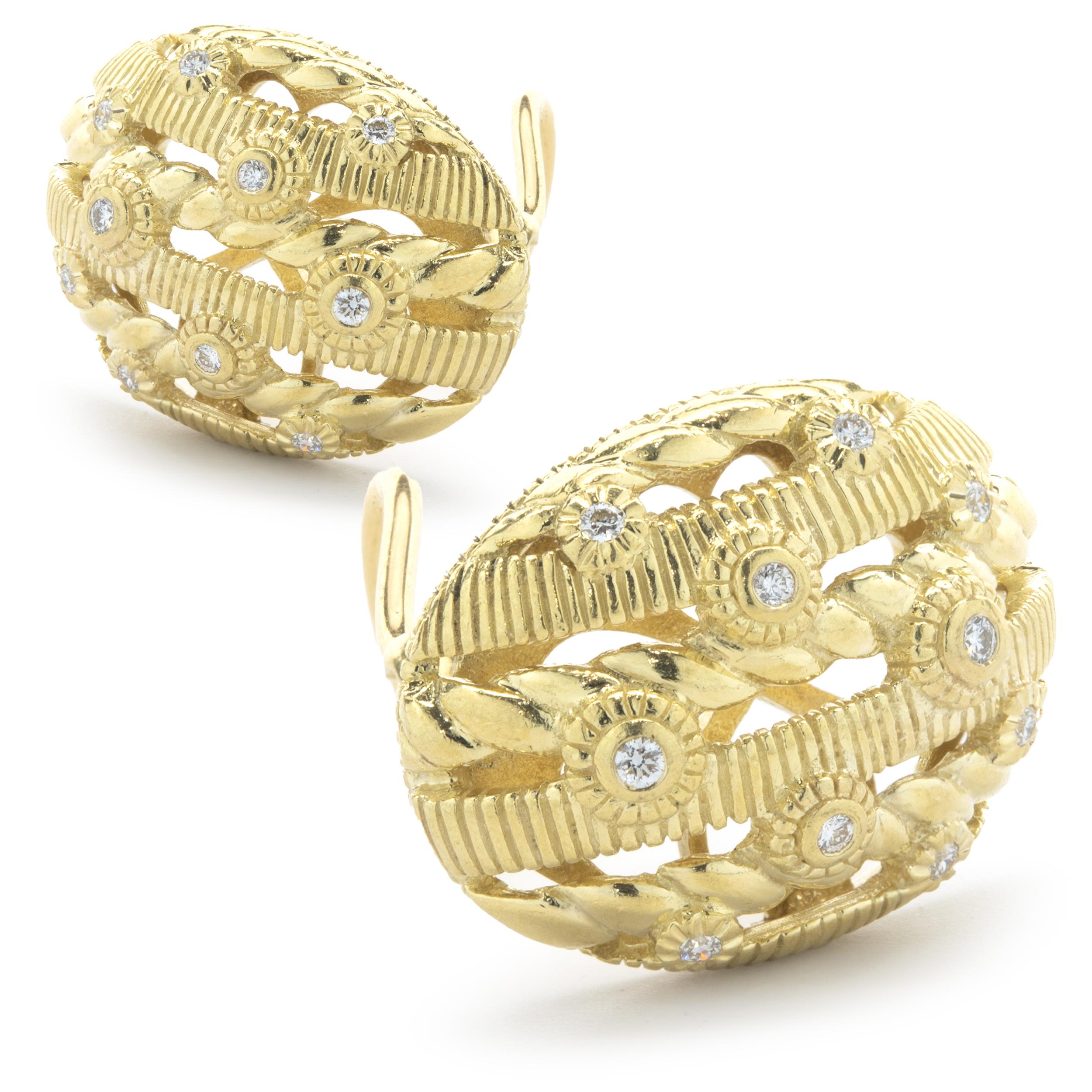 Round Cut Judith Ripka 18 Karat Yellow Gold Diamond Dome Earrings