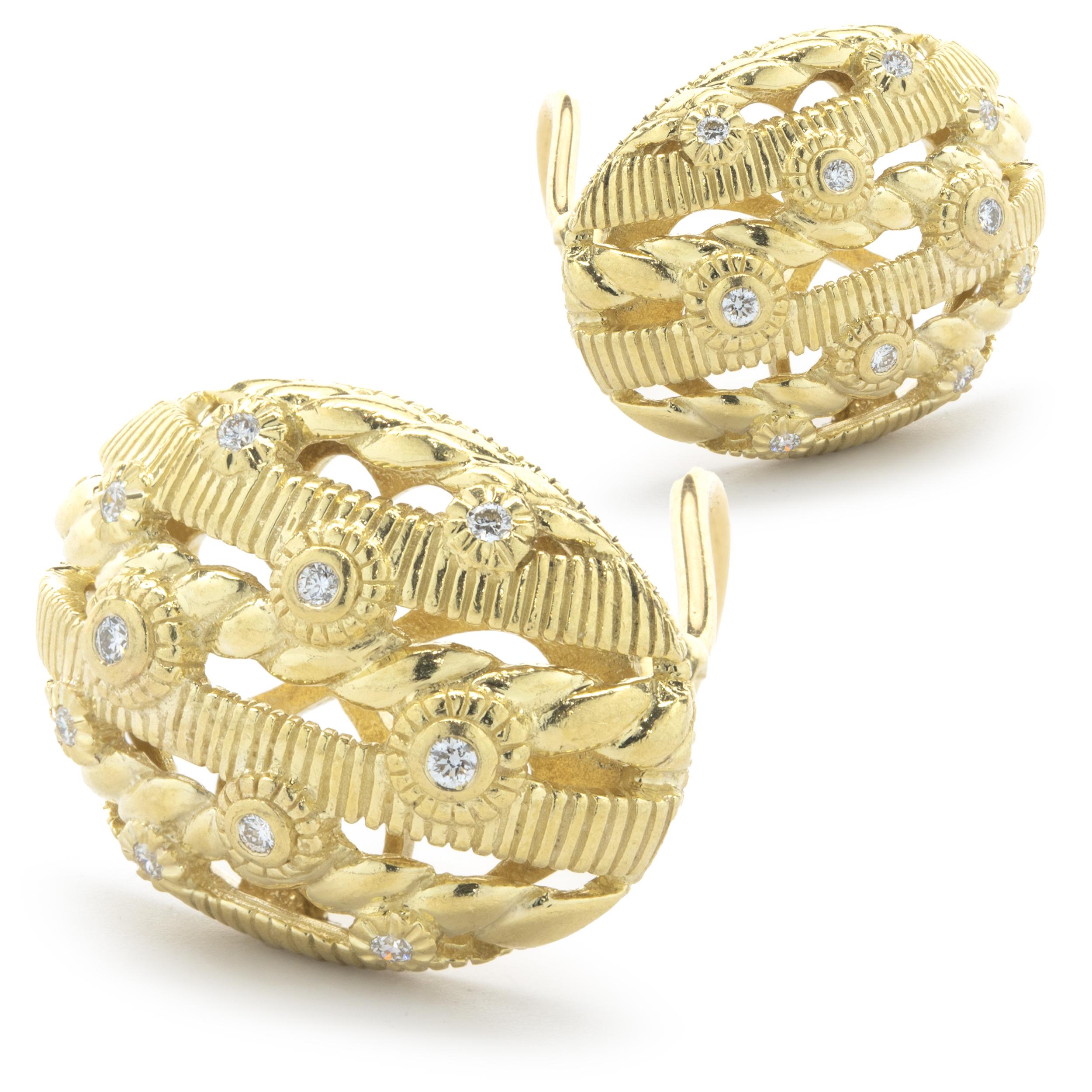 Judith Ripka 18 Karat Yellow Gold Diamond Dome Earrings In Excellent Condition In Scottsdale, AZ