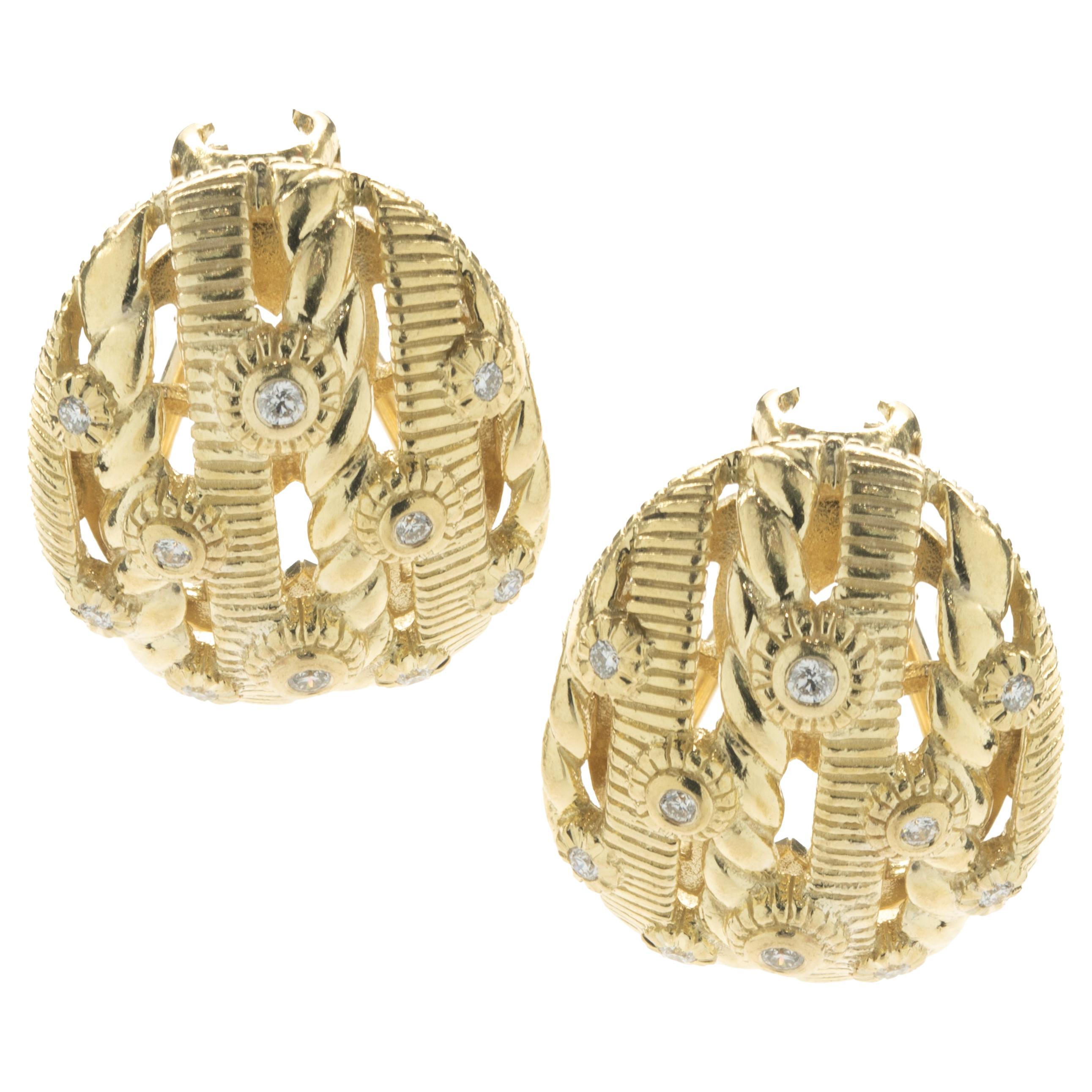 Judith Ripka 18 Karat Yellow Gold Diamond Dome Earrings