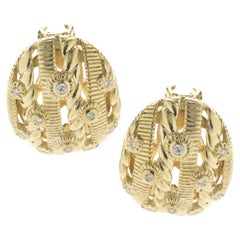 Judith Ripka 18 Karat Yellow Gold Diamond Dome Earrings