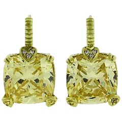 Judith Ripka 18 Karat Yellow Gold Diamond Faceted Canary Crystal Drop Earrings
