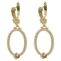 Judith Ripka 18 Karat Yellow Gold Diamond Open Oval Drop Earrings