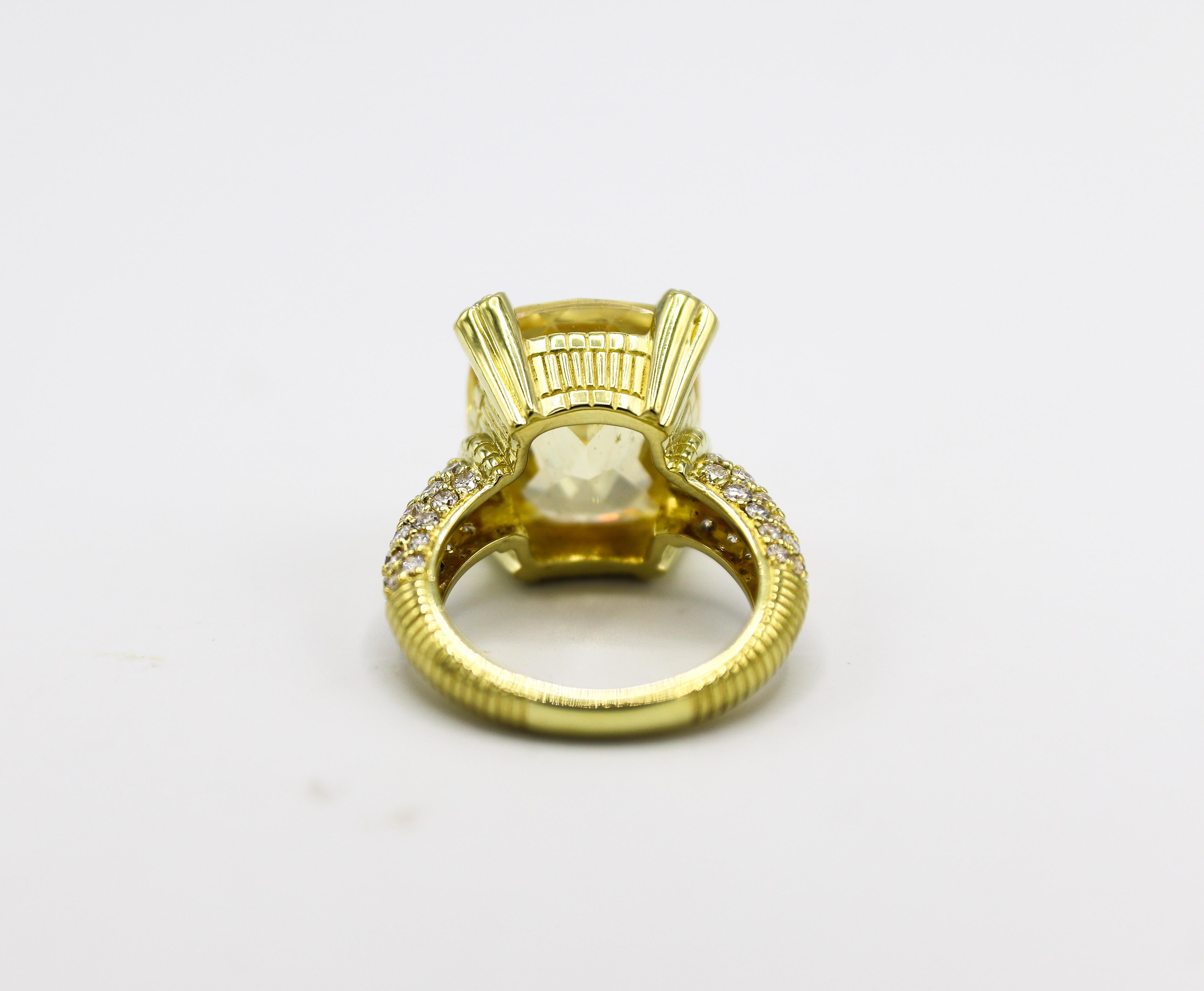 Modern Judith Ripka 18 Karat Yellow Gold Diamond & Yellow Crystal Cocktail Ring